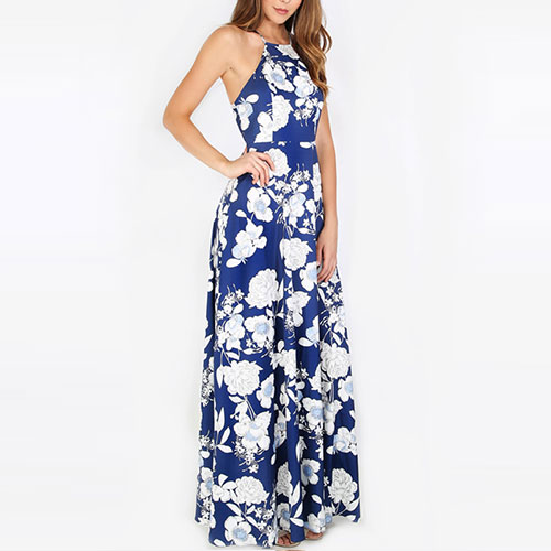 2018 New Halterneck Floral Print Maxi Dress