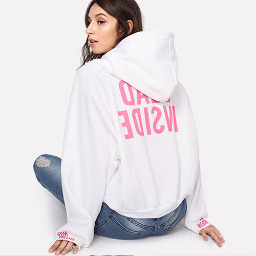 2018 New Solid color long sleeve letter printed hoodie