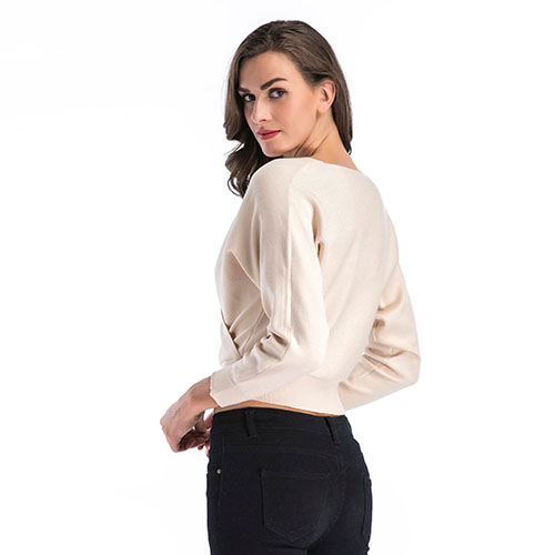 2018 Hot Short Solid Color Cross Solid Wrap Crop Sweater