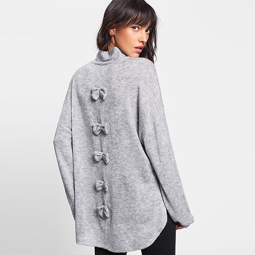 2018 Hot Split Side Dip Hem Bow Back Sweater