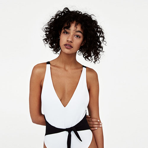 2018 Hot Black and white double color knotted one-piece swimsuit