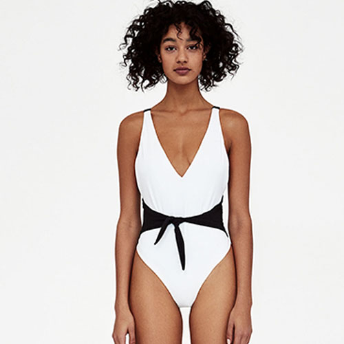 2018 Hot Black and white double color knotted one-piece swimsuit
