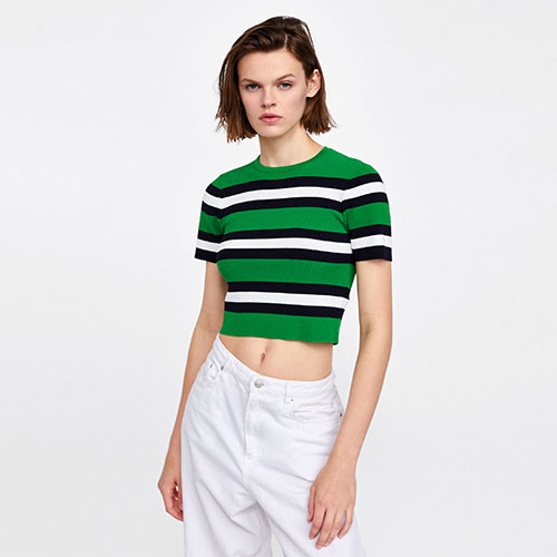2018 Hot Striped Knit Short Sleeve Shirt Sweater