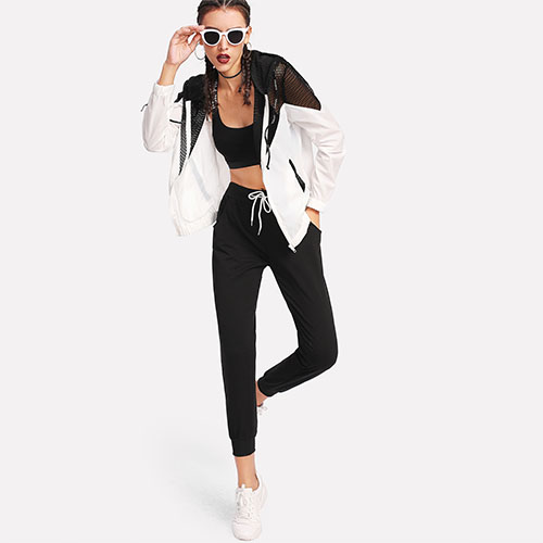 2018 Hot Two Tone Mesh Panel Hooded Jacket